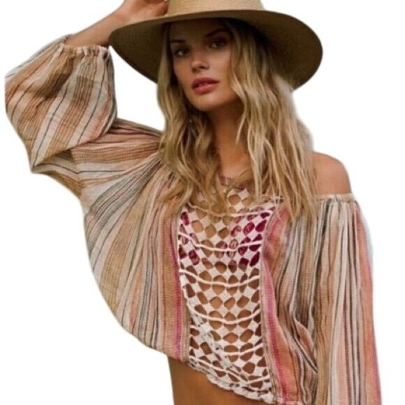 Free People Multicolor Stripe Crochet Top - Picture 1 of 11